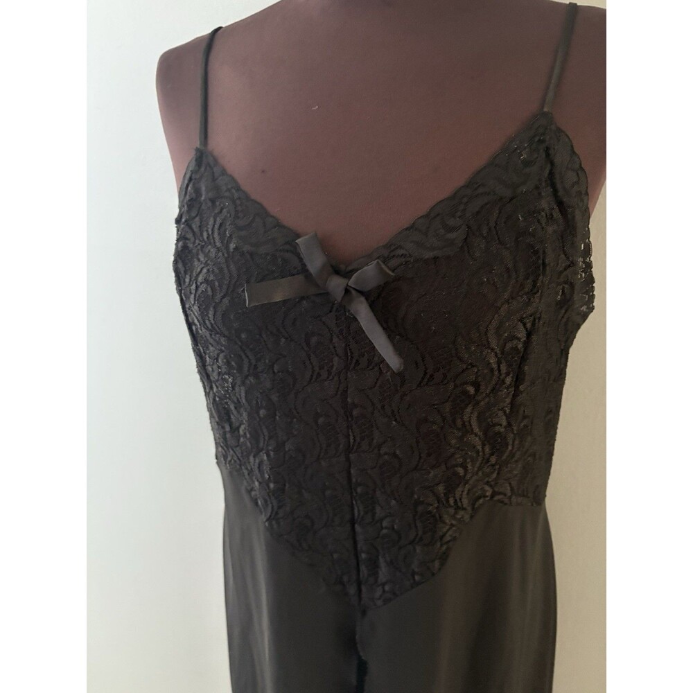 Solange Black Satin Long Nightgown 18/20 Lace Sexy Flowy Layers Romantic Dark *